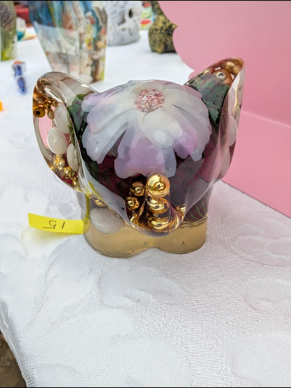 Hand-Blown Decorative Resin Elephant Figurine - Pink